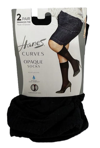 Hanes Plus Size Women Curves Opaque Socks Black Enhanced Toe,3X/4X - 60 Pairs