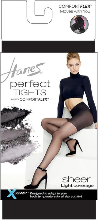 Hanes Perfect Tights ComfortFlex Pantyhose, Sheer Coverage, Black ,X-Small - 10 Pairs