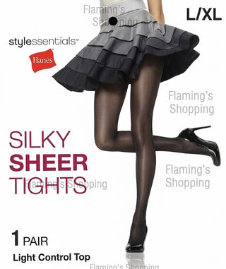 Hanes Stylessentials Silky Sheer Tights 1 Pair Light Control Top Black L-XL