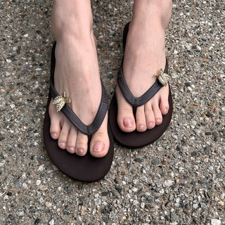 Brown Flip Flops with Changeable Leaf Charms: Summer Beach Sandals - EH Store USA