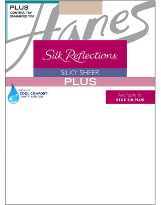 Hanes Plus Silk Reflections Silky Sheer Control Top Pantyhose - Control Top Sheer Hosiery Packaging Details - EH Store USA