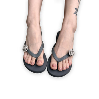 Gray Flip Flops with Changeable Charms - Summer Sandals