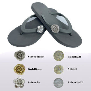 Gray Flip Flops with Changeable Charms: Summer Beach Sandals