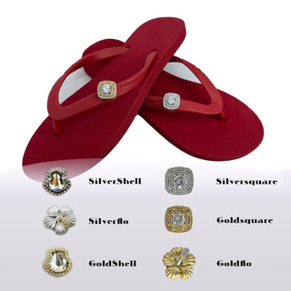 Popits Flip Flops Red Summer Sandals with Changeable Charms