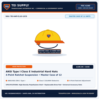Wholesale ANSI Type I Class E Industrial Hard Hats - Ratchet Suspension (Case of 12) — TEI Supply