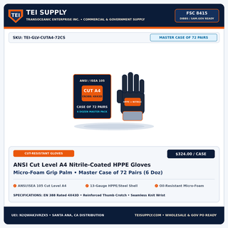 Wholesale Cut-Resistant ANSI A4 Nitrile-Coated Industrial Work Gloves (Case of 72 Pairs) — TEI Supply