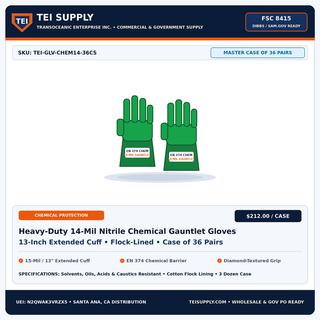 Wholesale Heavy-Duty Chemical-Resistant Gauntlet Gloves (Case of 36 Pairs) — TEI Supply