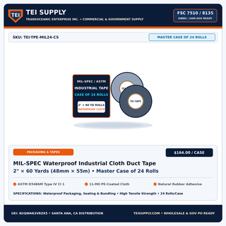 Wholesale MIL-SPEC Waterproof Industrial Duct & Carton Sealing Tape (Case of 24 Rolls) — TEI Supply