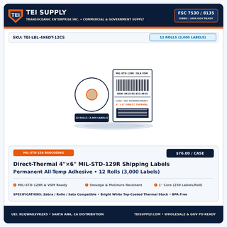 Wholesale Direct-Thermal 4x6 MIL-STD-129R Barcoding & Shipping Labels (Case of 12 Rolls) — TEI Supply